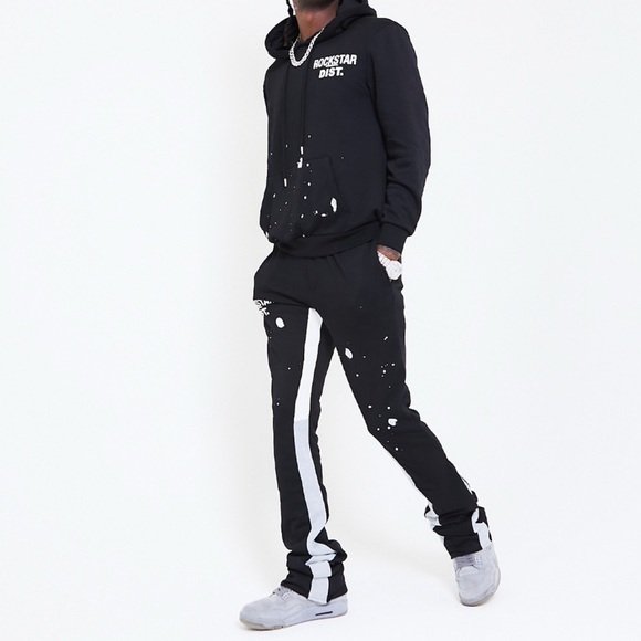 Rockstar Original Other - Rockstar Original Men's Raffer Black White Hoodie Super Stacked Flare Pant Set S